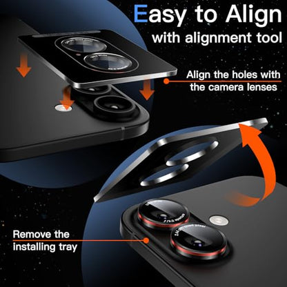 JETech Camera Lens Protector for iPhone 16/16 Plus, Black+Red, 1 Set - size: iPhone 16/16 Plus