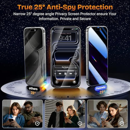 25° Anti-Spy Privacy Screen Protector for iPhone 17 Pro Max 6.9 Inch, 3-Pack with Auto-Alignment Kit – 9H Hardness, HD Clear, Bubble-Free, Case-Friendly Tempered Glass - color: 17promax-Privacy
