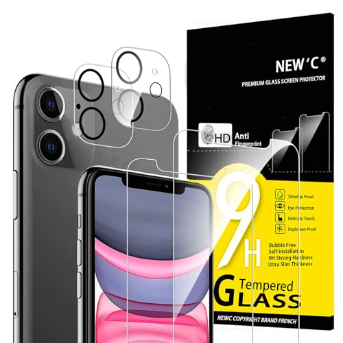 NEW'C 4 Pack, 2 Pack for iPhone 11 Screen Protector + 2 Pack Camera Lens Protector, Sensor Protection,Case Friendly Tempered Glass Film - size: 11 6.1 inches