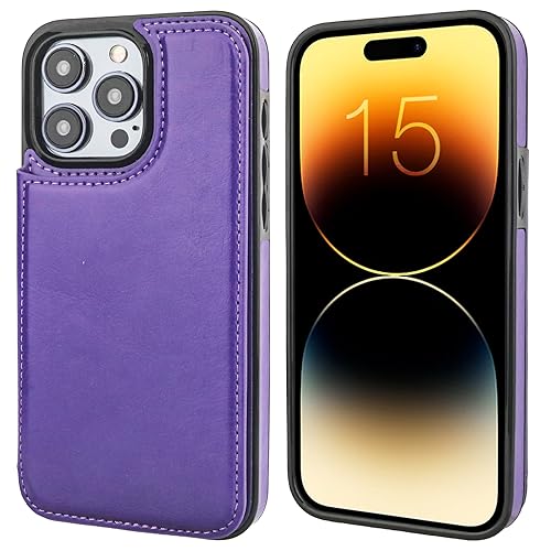 ONETOP for iPhone 15 Pro Max Wallet Case with Credit Card Holder,Purple | Kickstand,ID/Cash Holder,Case Wallet with Card Slots,Double Magnetic Clasp,Durable PU Leather Shockproof Cover for Women Men - color: Purple