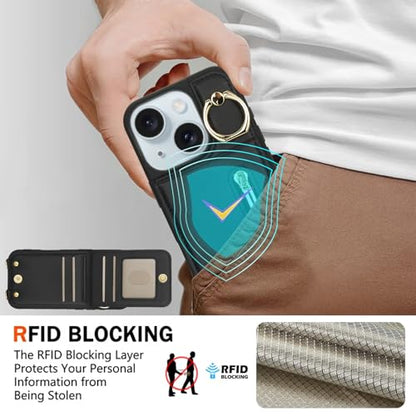 Crossbody Wallet Case for iPhone 11 with Lanyard Strap Card Slot Holder RFID Blocking Ring Kickstand,Magnetic Flip Folio Zipper Purse Case, PU Leather Cover Handbag,Black - color: Black, size: iPhone 11(6.1")