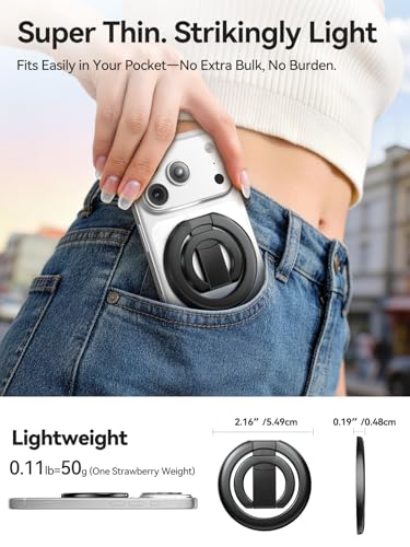 tounee Double-Sided Magnetic Phone Ring Holder Compatible with MagSafe, N52 Strong Magnet Grip & Foldable Kickstand for Gym Rack, Fridge, Fits iPhone 17 16 15 14 Pro Max (Black) - color: Black