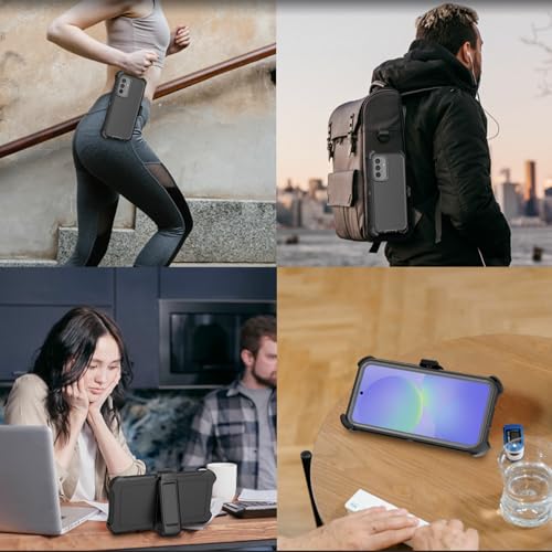 Compatible with Samsung Galaxy A37 Case, with Belt Clip Holster Heavy Duty Rugged Shockproof Full Body Protection Kickstand Cover for Samsung Galaxy A37 Phone (Black+Grey) - color: Black+Grey