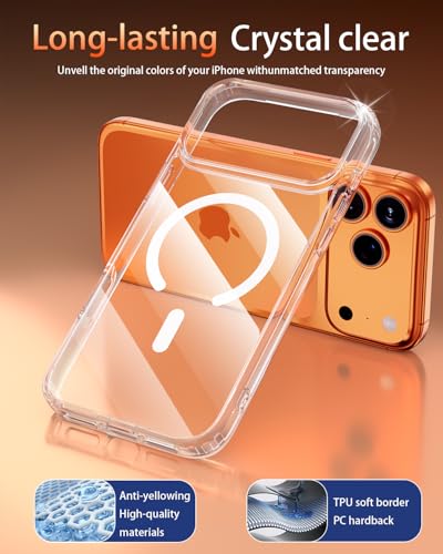 for iPhone 17 pro Max Case, Compatible with MagSafe, Clear with No Yellowing, with 2 Pieces Tempered Glass, Military Grade Shockproof Protective Cover, Slim Rugged Design, 6.9 Inch - color: A1-Clear, size: iPhone 17 pro Max (6.9")