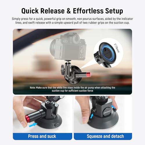NEEWER 3" Suction Cup Camera Mount Bracket with Ball Head Magic Arm, CA104 - style: CA104