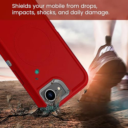MXX for iPhone 16e & iPhone 17e Case, [Compatible with MagSafe] Heavy Duty Phone Cover with 3-Layer Shockproof Dustproof Drop Resistant Protection – Red/Grey - color: Red