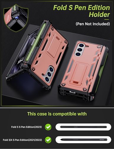 KJSK for Samsung Galaxy Z Fold 5 Case,with S Pen Holder+Belt Clip Holster+Built-in Kickstand+Hinge Protection,Heavy Duty Military Grade Drop Proof Case for Galaxy Z Fold 5(Rose Gold) - color: Rose Gold