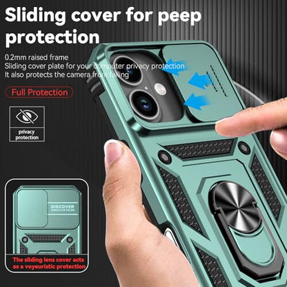 for iPhone 17 Case, with Slide Camera Cover HD Screen Protector [Military Grade 16ft. Drop Tested] Ring Holder Kickstand Protective Phone Case for Apple iPhone 17, Dark Green - color: Dark Green w/ Slide Camera 2nd gen. Military Grade