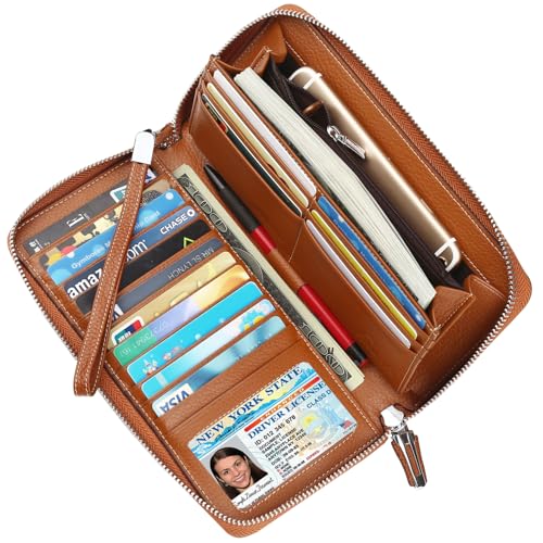 Small Compact Women Wallet RFID Blocking Genuine Leather Bifold Purse with ID Windows - color: 1- Pebbled Brown, size: One Size