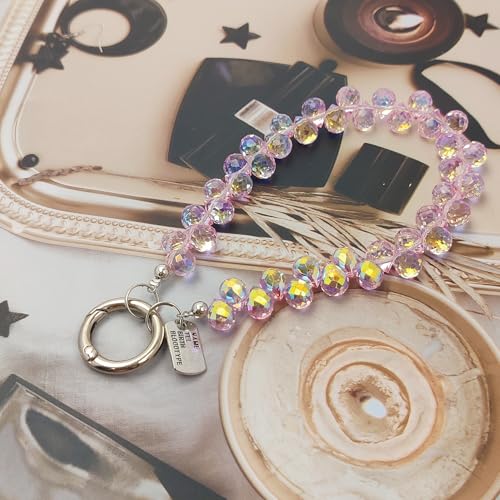Cute Phone Wrist Strap Chic Beaded Cellphone Lanyard Phone Charm Grip Strap - color: Pink Crystal