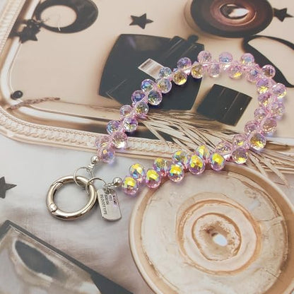 Cute Phone Wrist Strap Chic Beaded Cellphone Lanyard Phone Charm Grip Strap - color: Pink Crystal