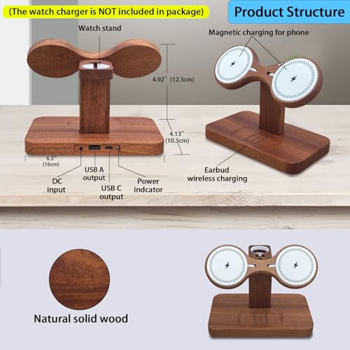 Wood Dual Phone Charging Station Compatible with Magsafe Charger - color: Without Apple Watch Charger
