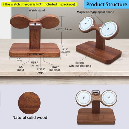 Wood Dual Phone Charging Station Compatible with Magsafe Charger - color: Without Apple Watch Charger