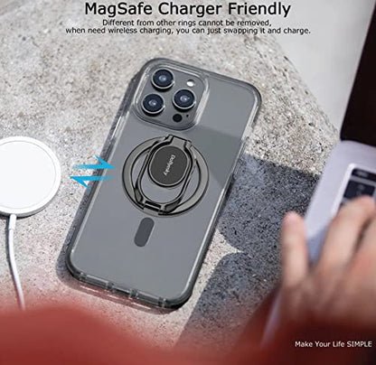 Doflyesky Magnetic Phone Ring Holder for iPhone, Double Adjustable Gym Phone Grip Holder and Stand Removable for Magsafe Case, iPhone 17/16/15/Pro Max Plus SE - color: Black