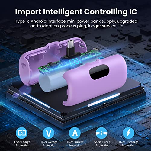 [2 Pack]Small Portable Charger for iPhone 17/16/15 Series,5000mAh 3A PD USB C Power Bank, Mini Travel Essentials Battery Pack for iPhone 17/17 Pro/16/16 Plus/16 Pro/15 Pro Max,Samsung,Android/LG etc - color: Pink+Purple