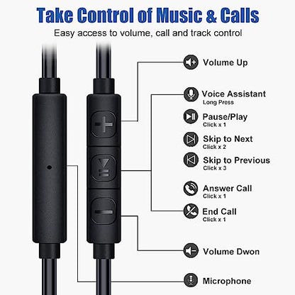 Joysico Wired Over Ear Earbuds Headphones with Mic and Volume Control Black