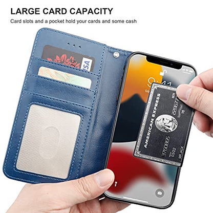 Bocasal Detachable Wallet Case Card Holder for iPhone 13, Blue | RFID Blocking Kickstand Card Slots Holder PU Leather Magnetic Shockproof Wrist Strap Removable Flip Protective Cover 6.1 inch - color: Blue