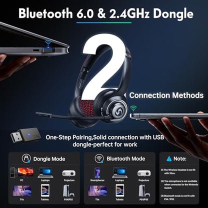 Wireless Headset with Mic for Work, Dual-Mode Headphones 50H Talk - color: Black
