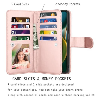 Njjex Wallet Case for Motorola Moto G 5G 2025, for Moto G 5G 2025 Case, [9 Card Slots] PU Leather ID Credit Card Holder Folio Flip [Detachable] Kickstand Magnetic Phone Cover & Lanyard [Marble Pink] - color: Marble Pink