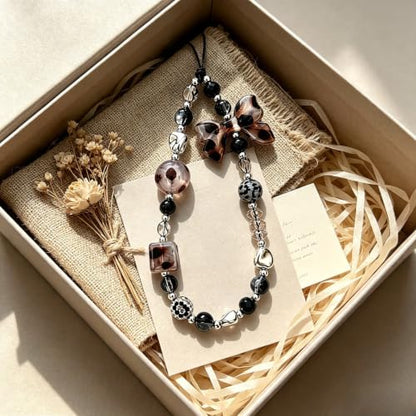 Cute Beaded Camera Wrist Strap for Phone, Digital Camera Charm Lanyard, Pearl Beaded Chain for Bag Keychain Gift - color: Bow Leopard