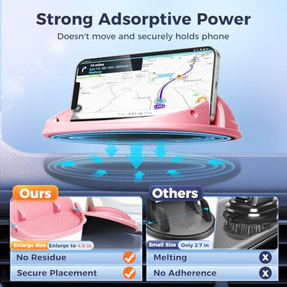 Loncaster Car Phone Holder, Car Phone Mount Silicone Car Pad Mat for Various Dashboards, Slip Free Phone Stand Compatible with iPhone, Samsung, Pink - color: Pink-1pack