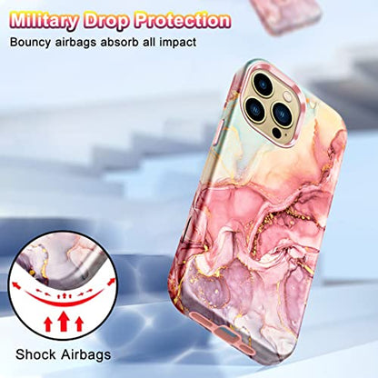 Btscase Compatible with iPhone 13 Pro Max Case 6.7 Inch 2021,Marble Pattern 3 in 1 Heavy Duty Shockproof Full Body Rugged Hard PC+Soft Silicone Drop Protective Women Girl Phone Cases, Rose Gold - color: A-Rose Gold, size: iPhone 13 Pro Max