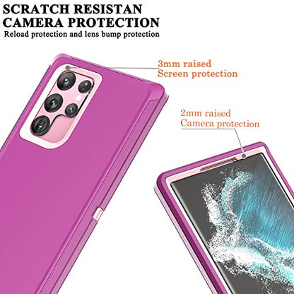 YmhxcY for Galaxy S22 Ultra Case with Self Healing Flexible TPU Film[2 Pack] and Lens Protective Film[2 Pack], Heavy Protection Cover for Galaxy S22 Ultra （6.8“）-Wine Red and Rose Pink - color: Wine red and rose pink