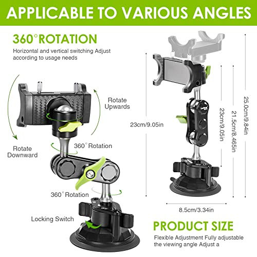Suction Cup Phone Mount 360 Rotating Universal Ball Head Arm for Car Dashboard Windshield Vehicle Sunroof (Black) - color: Black