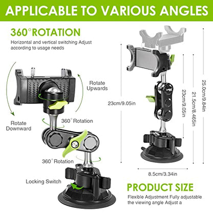 Suction Cup Phone Mount 360 Rotating Universal Ball Head Arm for Car Dashboard Windshield Vehicle Sunroof (Black) - color: Black