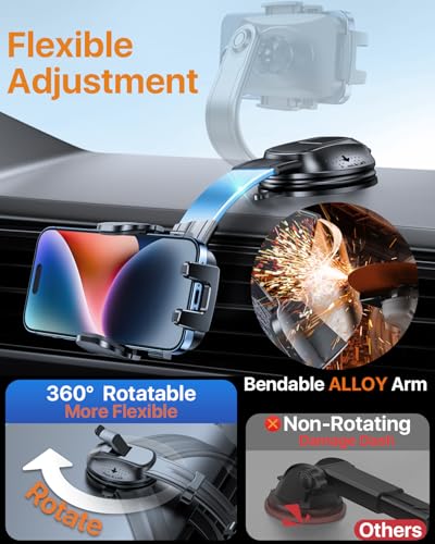 HTU Upgraded Strongest Suction No Block View Bendable Arm Car Phone Holder - color: Blue Purple