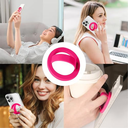 Magnetic Silicone Ring Grip Phone Holder, Loop Grip Phone Holder,Magnetic Phone Loop,Magsafe Phone Grip,Compatible with Magsafe for iPhone 16/15/14/13/12 Series (Pink) - color: Rose Red