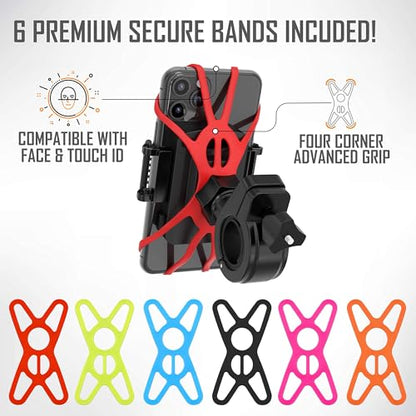 TruActive Premium Bike Phone Mount Holder for Kids and Teens | Universal Cell Phone Mount for 4"-7" Phones | Includes 6 Reusable Color Bands | Tool-Free Handlebar Mount Install for Boys & Girls Bikes - style: Bike Phone Mount 2