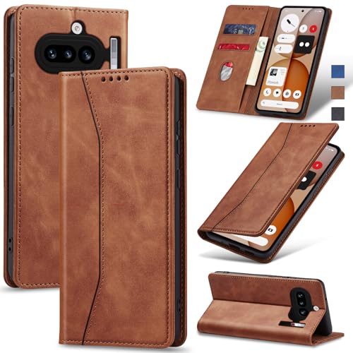Jasonyu Flip Wallet Case for Nothing Phone 4a 5G,Brown | PU Leather Magnetic Folio Cover,with Card Holder,Kickstand,TPU Shockproof,Durable,Protective Phone Case - color: Brown, size: Nothing Phone 4a