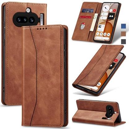 Jasonyu Flip Wallet Case for Nothing Phone 4a 5G,Brown | PU Leather Magnetic Folio Cover,with Card Holder,Kickstand,TPU Shockproof,Durable,Protective Phone Case - color: Brown, size: Nothing Phone 4a