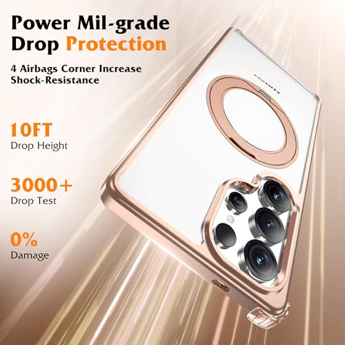 Compatible with Clear Samsung Galaxy S25 Ultra Case with 360° Invisible Magnetic Ring Stand [Compatible with Mag-Safe] Shockproof Plating Phone Case for S25 Ultra 6.9",Desert Gold - color: Desert Gold, size: Samsung Galaxy S25 Ultra