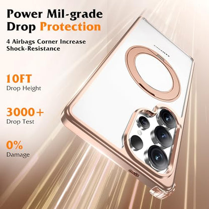 Compatible with Clear Samsung Galaxy S25 Ultra Case with 360° Invisible Magnetic Ring Stand [Compatible with Mag-Safe] Shockproof Plating Phone Case for S25 Ultra 6.9",Desert Gold - color: Desert Gold, size: Samsung Galaxy S25 Ultra