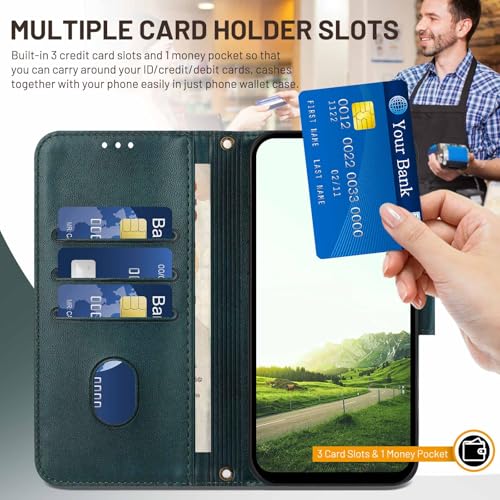 for Galaxy A17 5G Phone Case Wallet and Wrist Strap (Green) | Card Holder Slots, PU Leather, Flip Cover, Magnetic Closure, Kickstand, Folio Protective, for Samsung A17 Case - color: Green