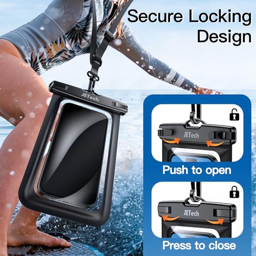 JETech IPX8 Waterproof Phone Pouch, Dry Bag, Black+Black, 2-Pack | Touchscreen Compatible, Fits up to 7.2", for iPhone 17e/17/16/15/14 Series, for Galaxy S26/S25 Ultra, for Pixel 10 Series - color: Black+Black