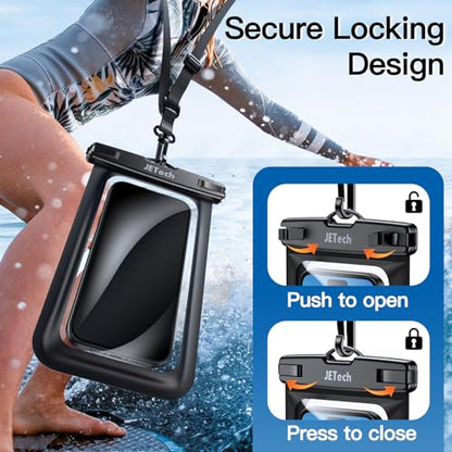 JETech IPX8 Waterproof Phone Pouch, Dry Bag, Black+Black, 2-Pack | Touchscreen Compatible, Fits up to 7.2", for iPhone 17e/17/16/15/14 Series, for Galaxy S26/S25 Ultra, for Pixel 10 Series - color: Black+Black