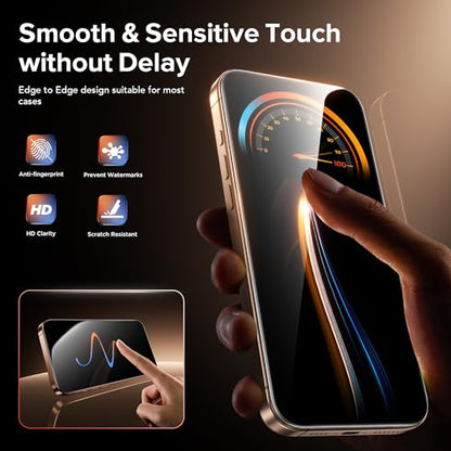 3 Pack Privacy Screen Protector for iPhone 15 Pro, [One-Pull Installation] Military-Grade Shatterproof & Ultra Durable 9H Hardness, Anti-Spy Tempered Glass, Bubble-Free, Case Friendly - size: iPhone 15 Pro