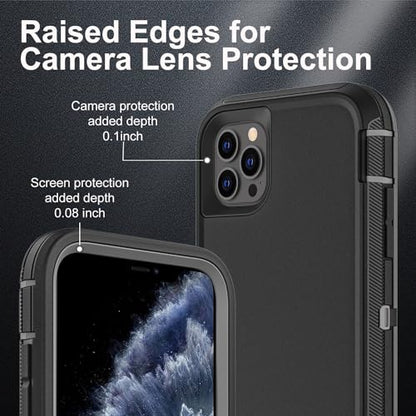 YKHJKLEC for iPhone 11 Pro Max Case, Military Grade 3 in 1 Heavy Duty Shockproof/Drop Proof/Dust Proof Case with 2Pcs Tempered Glass Screen Protector (Black/Grey) - color: Black/Grey