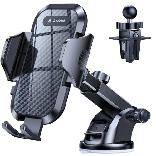 andobil Car Phone Holder, True Military-Grade 95+LBS Strongest Suction Cell Phone Mount for Car Dashboard Windshield Vent Easy Clamp Truck Cradle Stand for iPhone 18 Pro Max 17 16 15 14 13 Android - color: Black