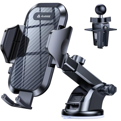 andobil Car Phone Holder, True Military-Grade 95+LBS Strongest Suction Cell Phone Mount for Car Dashboard Windshield Vent Easy Clamp Truck Cradle Stand for iPhone 18 Pro Max 17 16 15 14 13 Android - color: Black