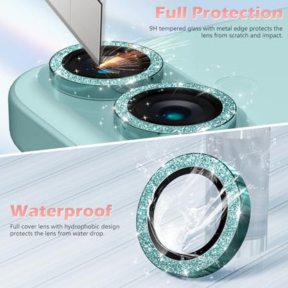 imluckies for iPhone 16 / iPhone 16 Plus Camera Lens Protector, AR+AF Tempered Glass 9H Anti-Scratch Metal Individual Lens Cover, HD Clear Camera Accessories, Glitter Teal - color: Glitter Teal