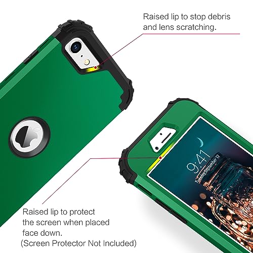 BENTOBEN for iPhone SE 2022 Phone Case and iPhone SE 2020 Case, Heavy Duty 3 in 1 Full Body Rugged Shockproof Hybrid Hard PC Soft Rubber Bumper Drop Protective Girls Women Cover, Deep Green/Black - color: Deep Green/Black