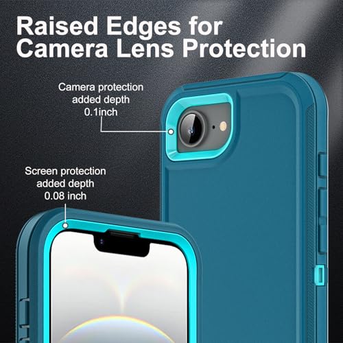 YKHJKLEC for iPhone 16e Case, Military Grade 3 in 1 Heavy Duty Shockproof/Drop Proof/Dust Proof Case with 2Pcs Tempered Glass Screen Protector (Blue/Turquoise) - color: Blue/Turquoise