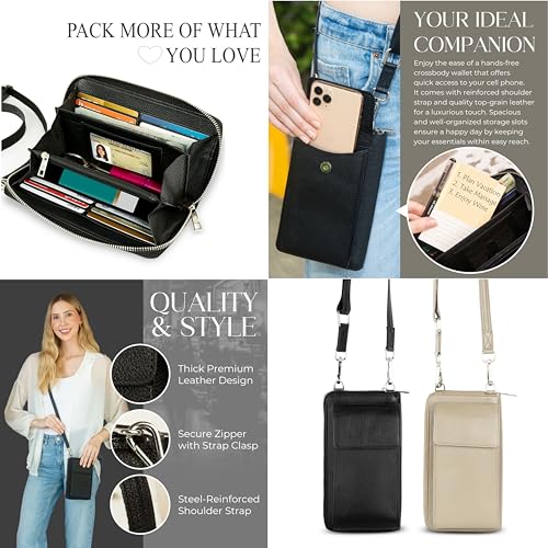 BULL GUARD Crossbody Bag for Women, Leather Phone Wallet Purse with Adjustable Anti Theft Strap & RFID Blocking 12 Card Slots - color: Xtraroom in Black Diamond Espresso