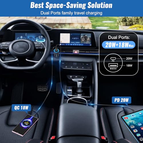 Car Chargers, Dual Ports USB C & USB-A Cigarette Lighter Adapter Multipack, - color: 4-Pack