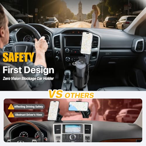 2-in-1 Cup Holder Phone Mount for Car - Upgraded Anti Shake