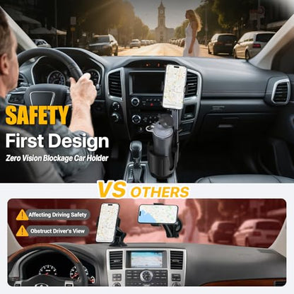 2-in-1 Cup Holder Phone Mount for Car - Upgraded Anti Shake